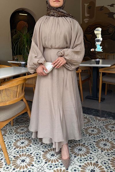 MELEK ARAZ Vuala Tie Blouse Skirt Suit-Beige