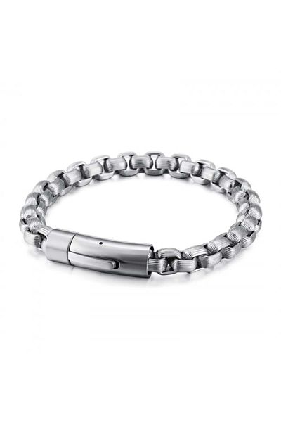 xUPING Men's stainless steel bracelet, cubic design, button action, silver