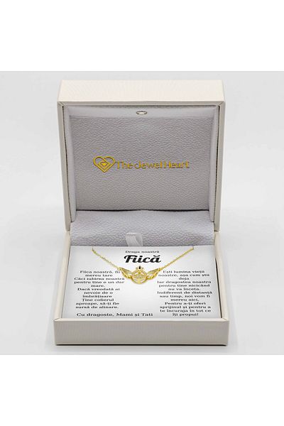 The Jewel Heart Colier Cadou Argint 925 Cu Mesaj De Dragoste Pentru Fiică, Cutie LED Premium, Placat cu Aur 14K
