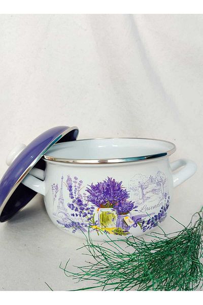 EBRULİEMAYE Lavender Small Size Enamel Pot 2 Liter 18 cm Milk Yogurt Soup Stew Pot