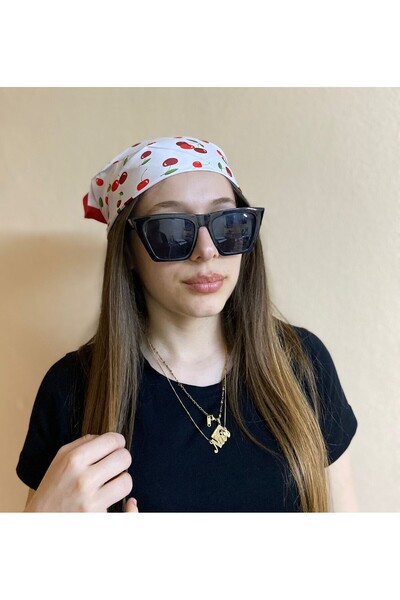 sema aksesuar Cherry Pattern Bandana Burgundy White Red Color - Scarf - Gift