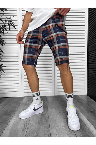 dehaine Men's casual checked shorts, navy blue, 13331