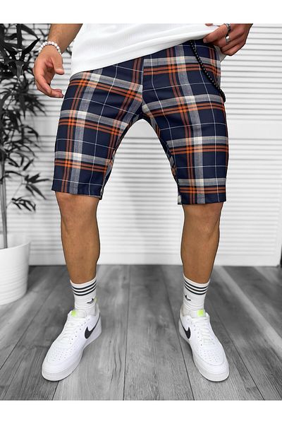 dehaine Men's casual checked shorts, navy blue, 13331