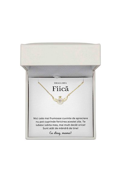 The Jewel Heart Colier Cu Mesaj Special Pentru Fiică – Argint 925 Placat cu Aur 14K, Ambalat Cadou cu LED