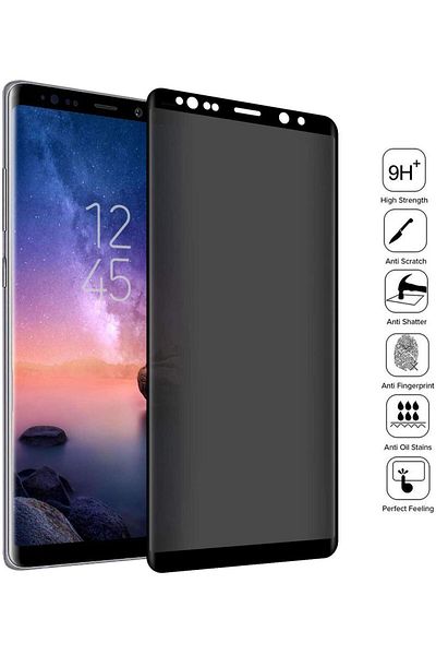 BOEM Folie de protecție din sticlă 5D pentru Samsung Galaxy Note 8, Privacy Glass GloMax, folie de securitate
