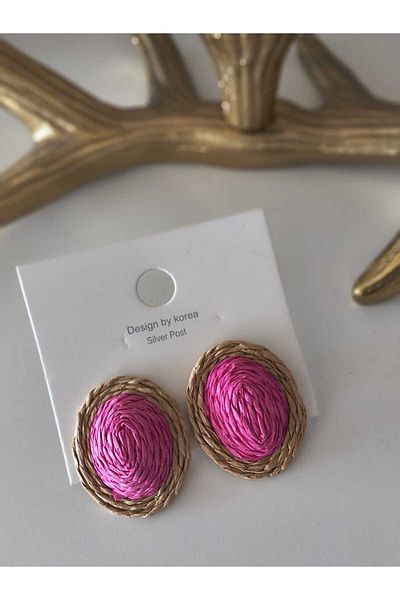Trend Republic Wicker Handmade Colorful Earrings Pink Blue Green