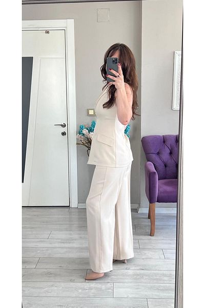 VOSEM BUTİK Stone Color Vest and Pants Set with Belt