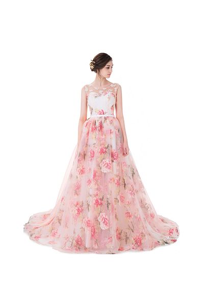 OEM Rochie Arabela roz cu imprimeu floral si trena