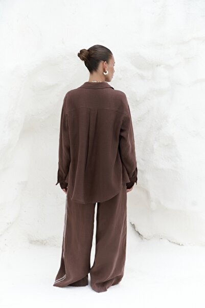 BOHEMAİ Orchidea Oversize Brown Linen Shirt Suit
