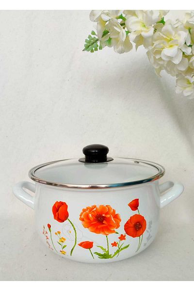 EBRULİEMAYE Butterfly Wheaten Enamel Pot 4 Liter 22 cm Milk Yogurt Soup Stove Pot