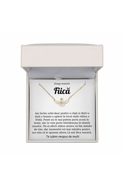 The Jewel Heart Bijuterie Cadou Pentru Fiica – Colier Argint 925 Placat cu Aur 14K, Mesaj Emoționant, Cutie cu LED
