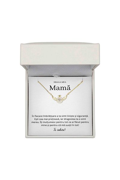 The Jewel Heart Colier sentimental pentru mamă, argint 925 placat cu aur, cu mesaj personal și cutie premium cu LED
