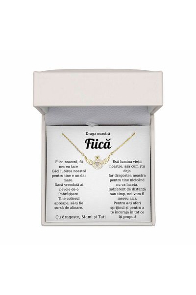 The Jewel Heart Colier Cadou Argint 925 Cu Mesaj De Dragoste Pentru Fiică, Cutie LED Premium, Placat cu Aur 14K