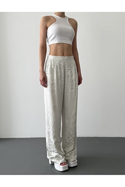 vercov'o Patterned Wide Leg Trousers Stone