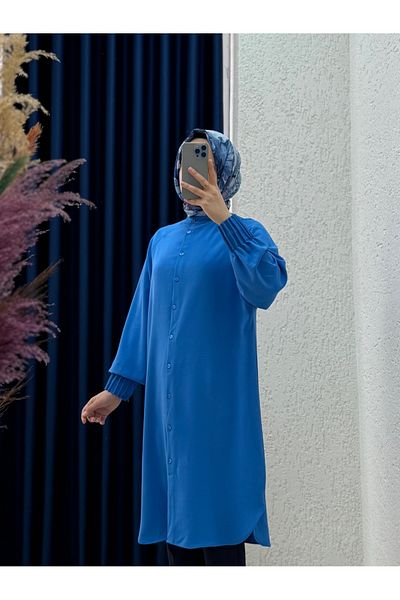 Mihra Επιλεγμένα μανίκια Linda Tunik με νεύρο-EL1176 Indigo