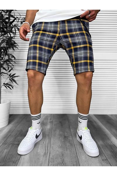dehaine Men's casual checked shorts, navy blue, 13330