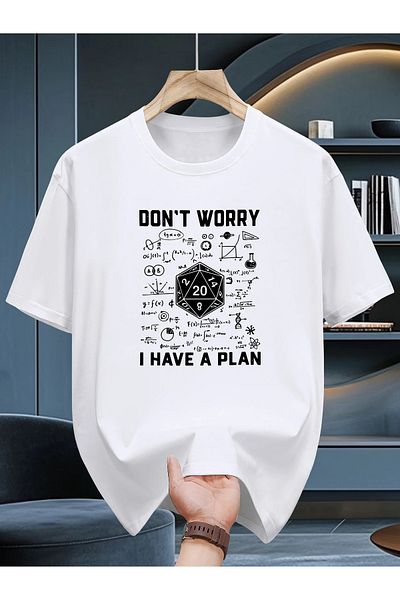 Pink Sky Cotton Oversize "Don'T Worry I Have a Plan" Printed Short Sleeve Crew Neck Comfortable Casual T-Shirt