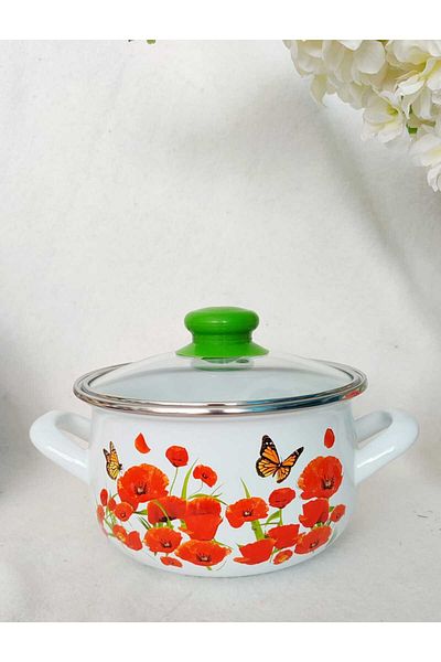 EBRULİEMAYE Butterfly Ferret Small Size Enamel Pot 2 Liter 18 cm Milk Yogurt Soup Stew Pot