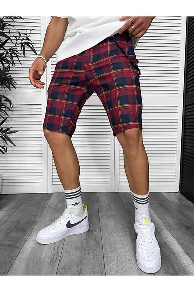 dehaine Men's shorts, plaid, casual, red, 13333
