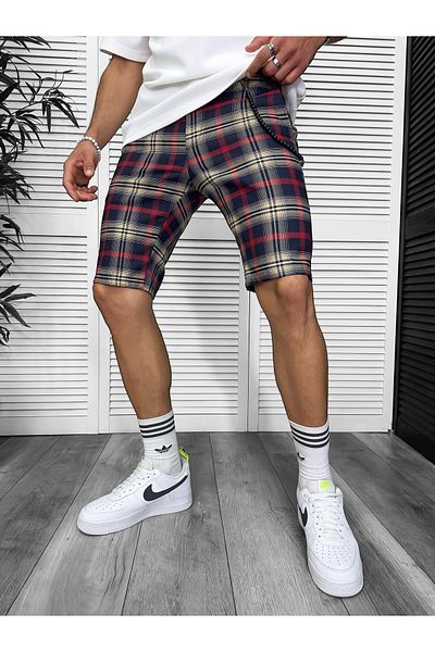 dehaine Men's casual checked shorts, navy blue, 13329