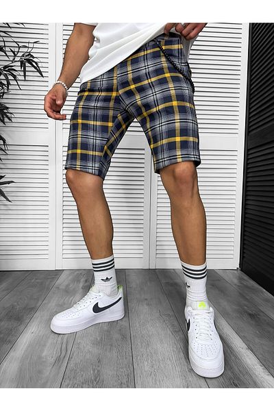dehaine Men's casual checked shorts, navy blue, 13330