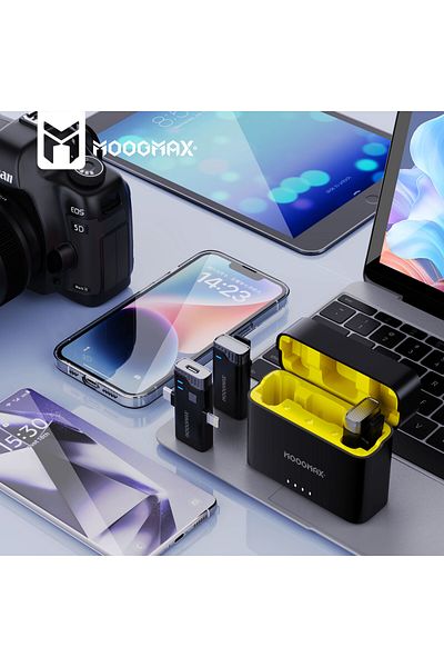 MOOGMAX Dual Wireless Microphone with Charging Case - Noise Isolation, 21 Hours of Playback, Ideal for Lectures and Meetings