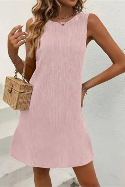 Mossta Zero Sleeve Crew Neck Wrap Dress - Pink