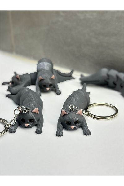 Wuun Store Gray Animated Cute Cat Keychain