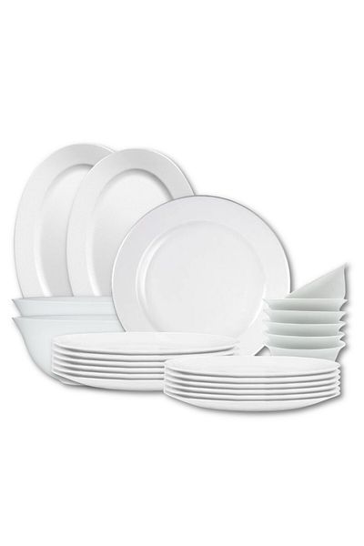 Houzi 36 Pcs Opal ware Dinner set Dinner, Soup & Dessert plate Bowls Serving bowl Serving plate