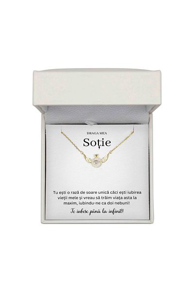 The Jewel Heart Cadou Aripi Inger Pentru Soție – Colier Cu Mesaj De Dragoste, Argint 925 Aurit, Ambalat În Cutie LED