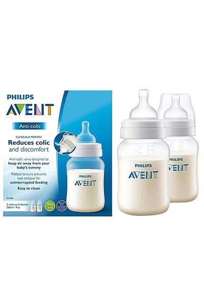 Philips Avent Pack Of 2 Anti-Colic Baby Bottle Set, Extra Soft Nipple, Easy To Hold, 1M+, 260 Ml - Clear