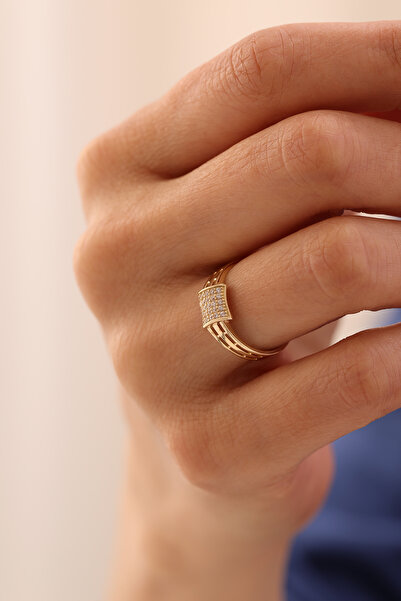 YAVUZ KUYUMCULUK 14 Ayar Altın Oval Taşlı Modern Yüzük