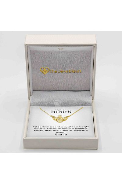The Jewel Heart Colier Cu Mesaj De Dragoste Pentru Iubită – Bijuterie Din Argint 925 Aurit, Cutie LED Inclusă
