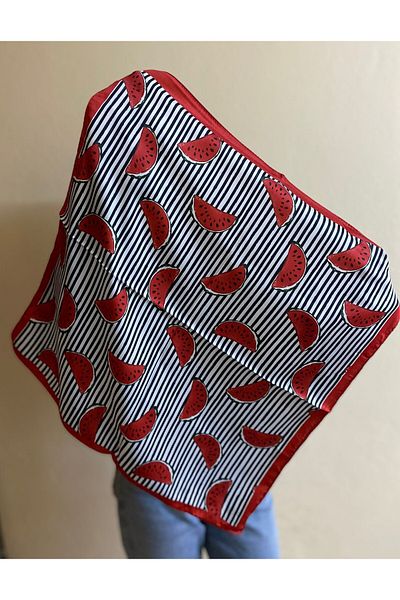sema aksesuar Red Striped Watermelon Sliced ​​Bandana - Watermelon Scarf - Summer Gift