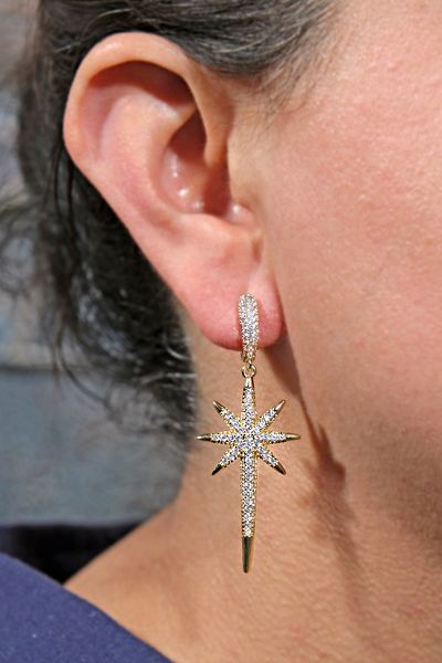 ÖZÜM TAKI Women's Steel Zircon Stone Pole Star Earrings Gold
