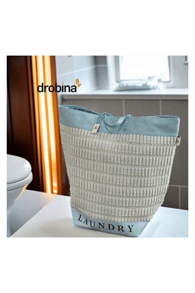 drobina Blue fur rectangular laundry basket