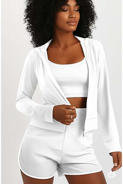 luuflee beyaz Kapşonlu Dalgıç Pilates Ceketi