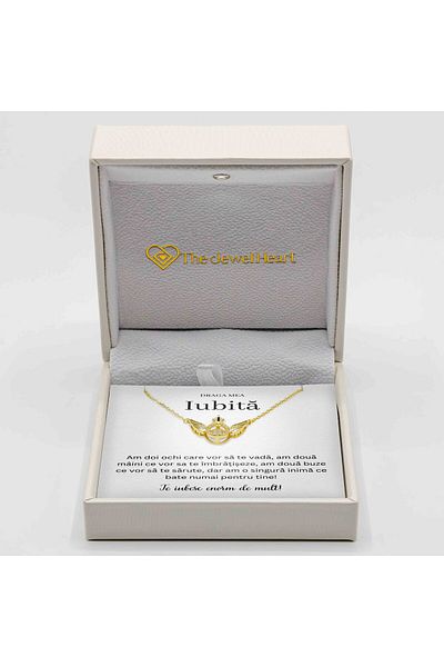 The Jewel Heart Colier placat cu aur de 14k pentru prietena ta, realizat din argint 925, mesaj emoționant, cutie LED premium