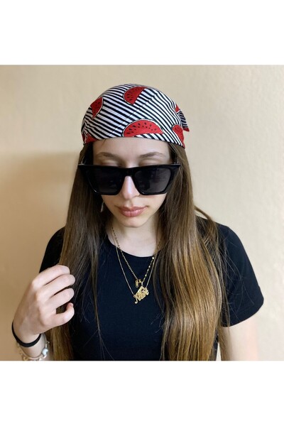 sema aksesuar Palestinian Red Striped Watermelon Sliced Bandana - Watermelon Scarf - Gift Summer Accessory