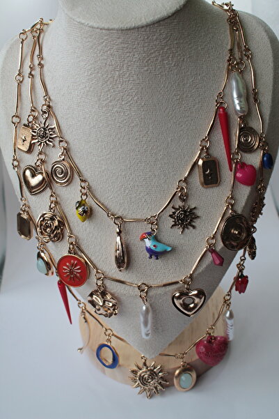 Luvix Design Renkli Charm Detaylı 3'lü Kombin Zincir Kolye Seti