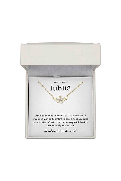 The Jewel Heart Colier placat cu aur de 14k pentru prietena ta, realizat din argint 925, mesaj emoționant, cutie LED premium