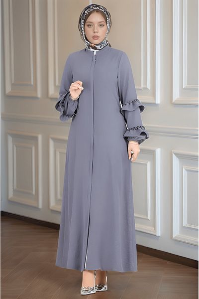 dilber fashion Ayrobin Ferace with Ruffled Sleeves and Hidden Zipper