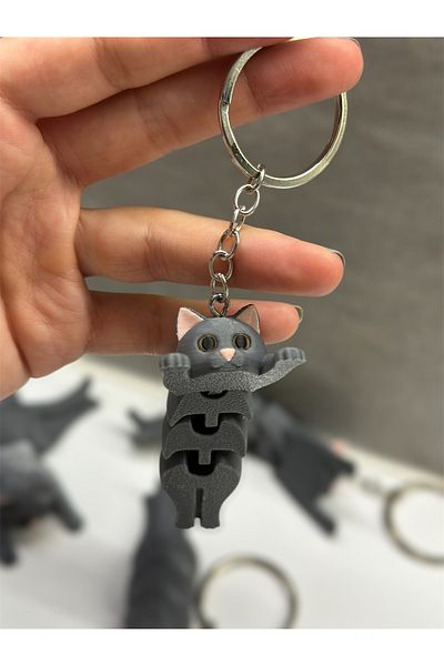 Wuun Store Gray Animated Cute Cat Keychain
