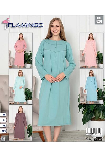 Flamingo Long Sleeve Plain Mother Nightgown