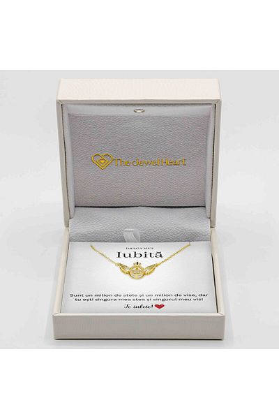 The Jewel Heart Colier Cadou Pentru Iubită – Mesaj De Iubire, Argint 925 Placat Cu Aur, Cutie Elegantă Cu Lumină