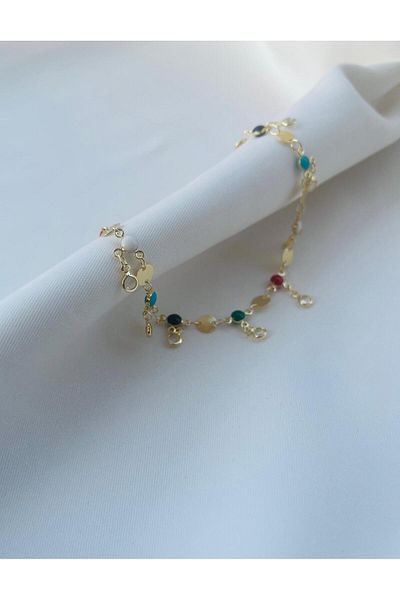 ESDE Colorful Beaded Steel Non-Tarnish Gold Plated Anklet