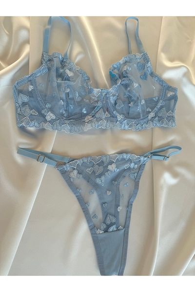 Pijamacs Set sutien cu model de inimă albastru bebeluș