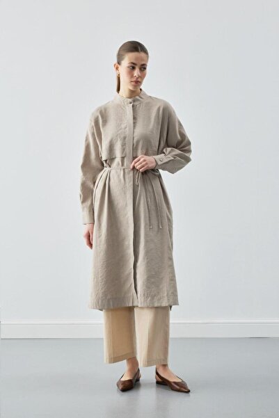 EKRUTEX ALLER DETAYLI UZUN GÖMLEK TAŞ