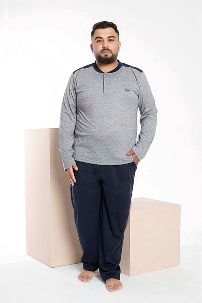 GUAVA+ Men's Large Size 3 Button 100% Cotton Seasonal Pajama Set with Pockets