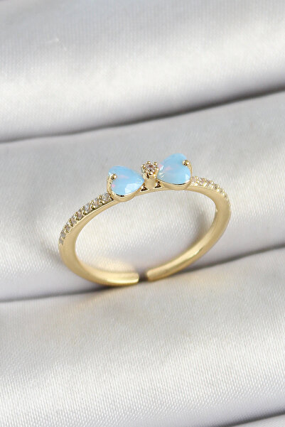 Skygo ieg ™   خاتم نسائي قابل للتعديل بلون ذهبي مع فيونكة نحاسية وحجر الزركون...